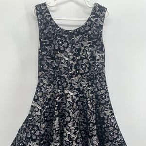 Girl’s Black & White Formal Dress, Church, Easter, Floral Pattern, Kids, Knee